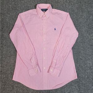 Vtg Polo Ralph Lauren Shirt Mens Size M Pink White Striped Blue Pony Button Up